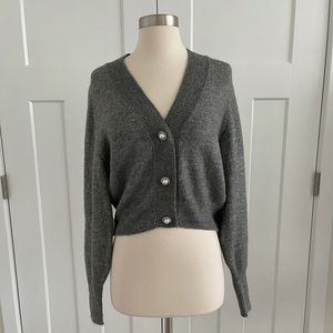 H&M Grey & Pearls Crop Sweater / Cardigan Size S